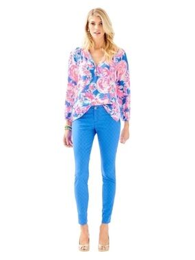 Lilly Pulitzer Kelly Skinny Ankle Pants in Bennet Blue Sz 14 NEW Stretch Career